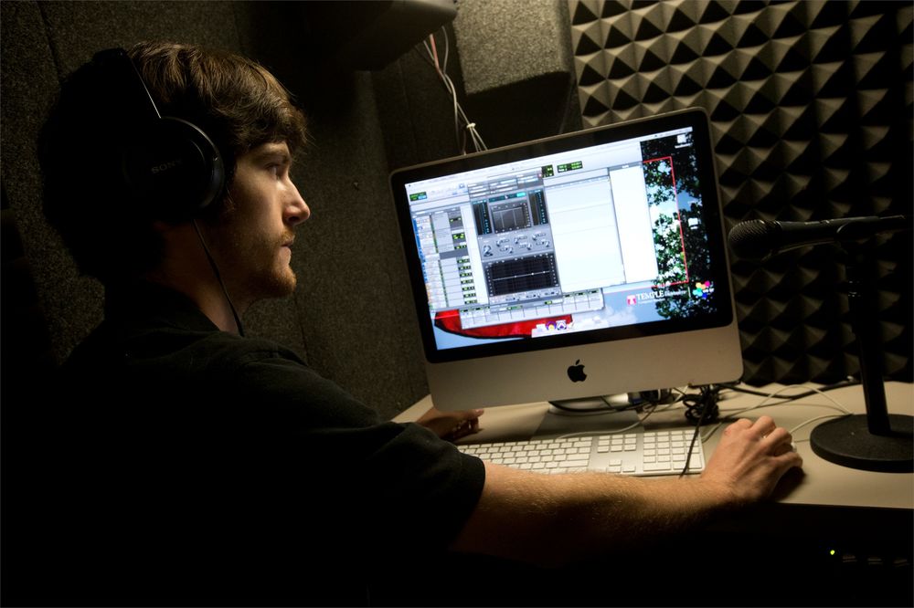Student working in a TECH Center Recording Booth